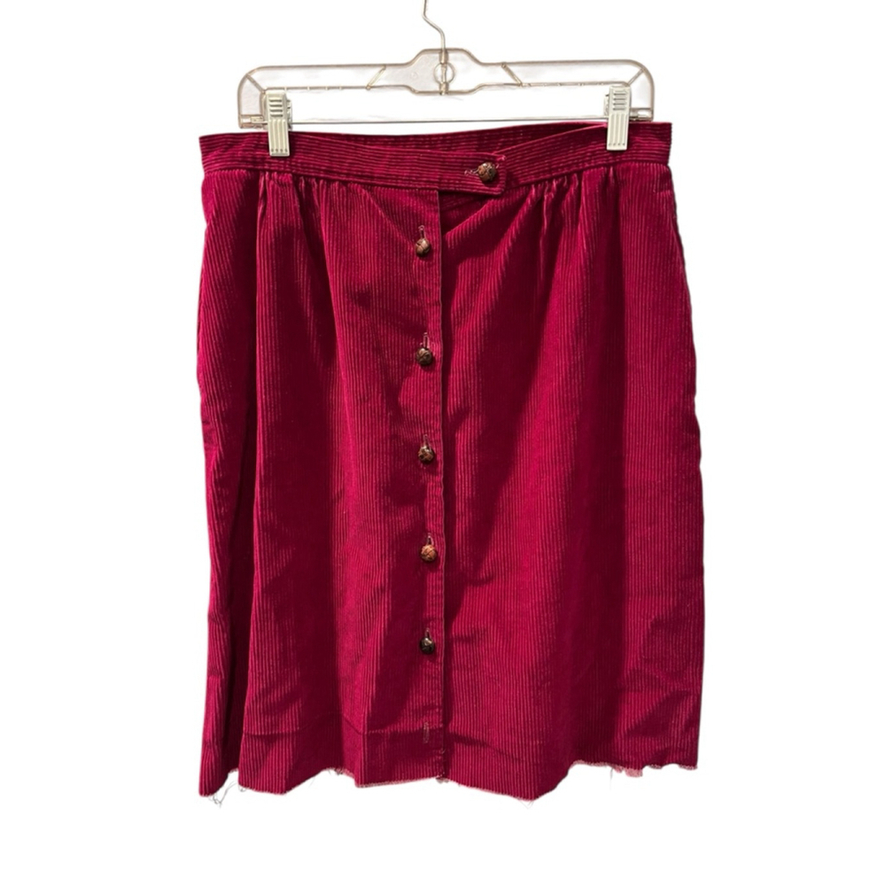 Vintage 70s L.L. Bean Corduroy Midi Skirt Women's Size 16 Magenta Made In USA